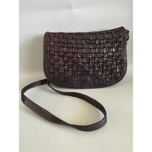 Bayside Fashion Nation Woven Leather Crossbody Shoulder Bag Italy Dark Brown